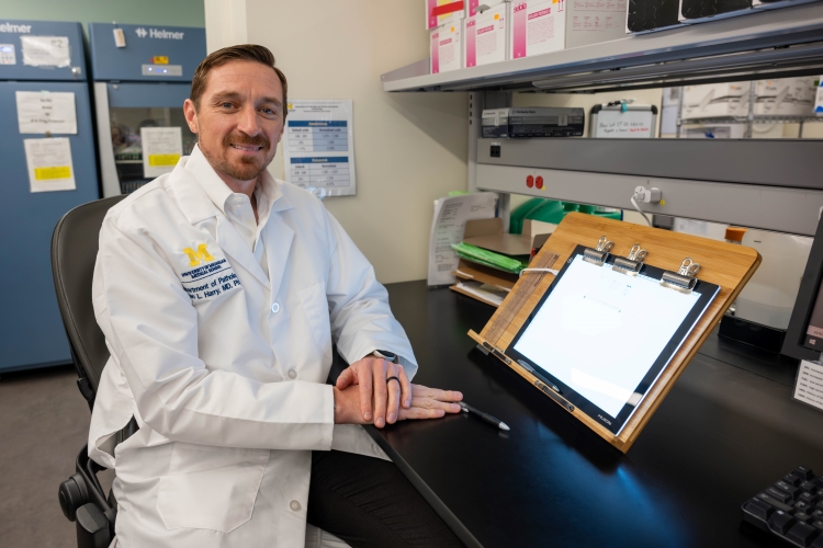 Dr. Brian Harry reviews data in the Chemistry lab.